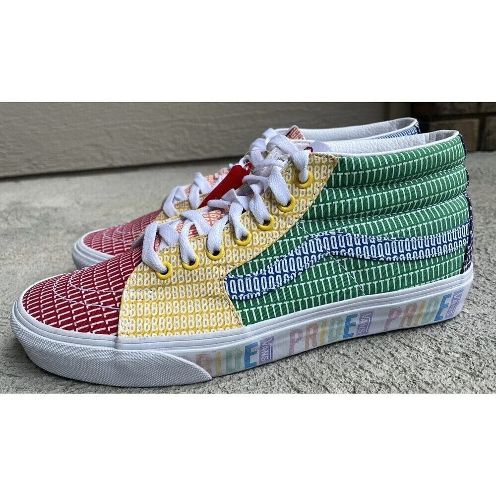 New! Vans Sk8 Mid Pride Multicolor/White Skate Shoes - Men's 10.5 Women's 12